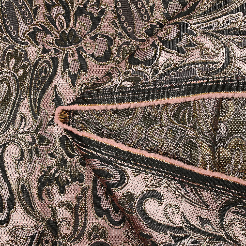 Brocart lamé doré esprit cachemire noir fond vieux rose - Image 4