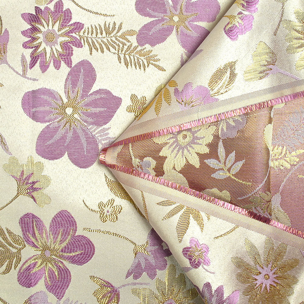 Brocart lamé éclat de fleurs doré et mauve - Image 4