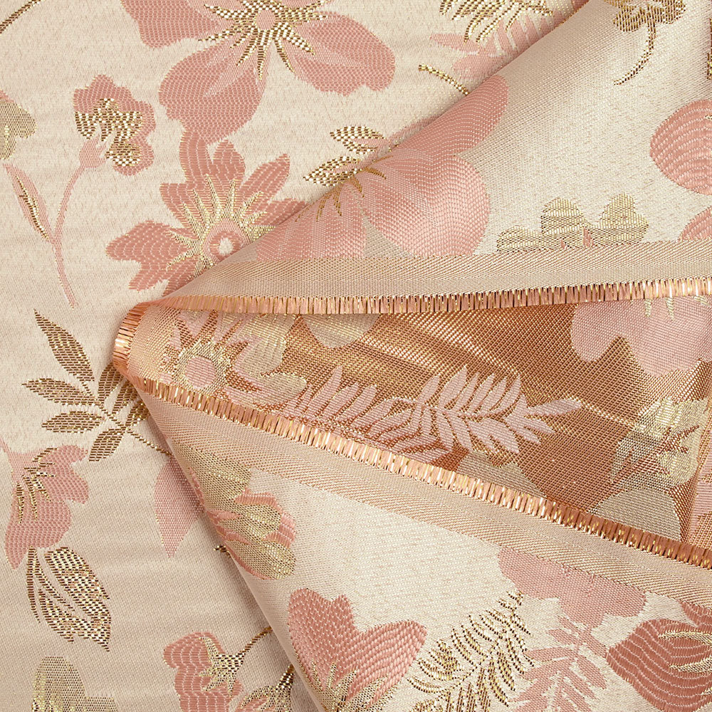 Brocart lamé éclat de fleurs doré et rose dragée - Image 4