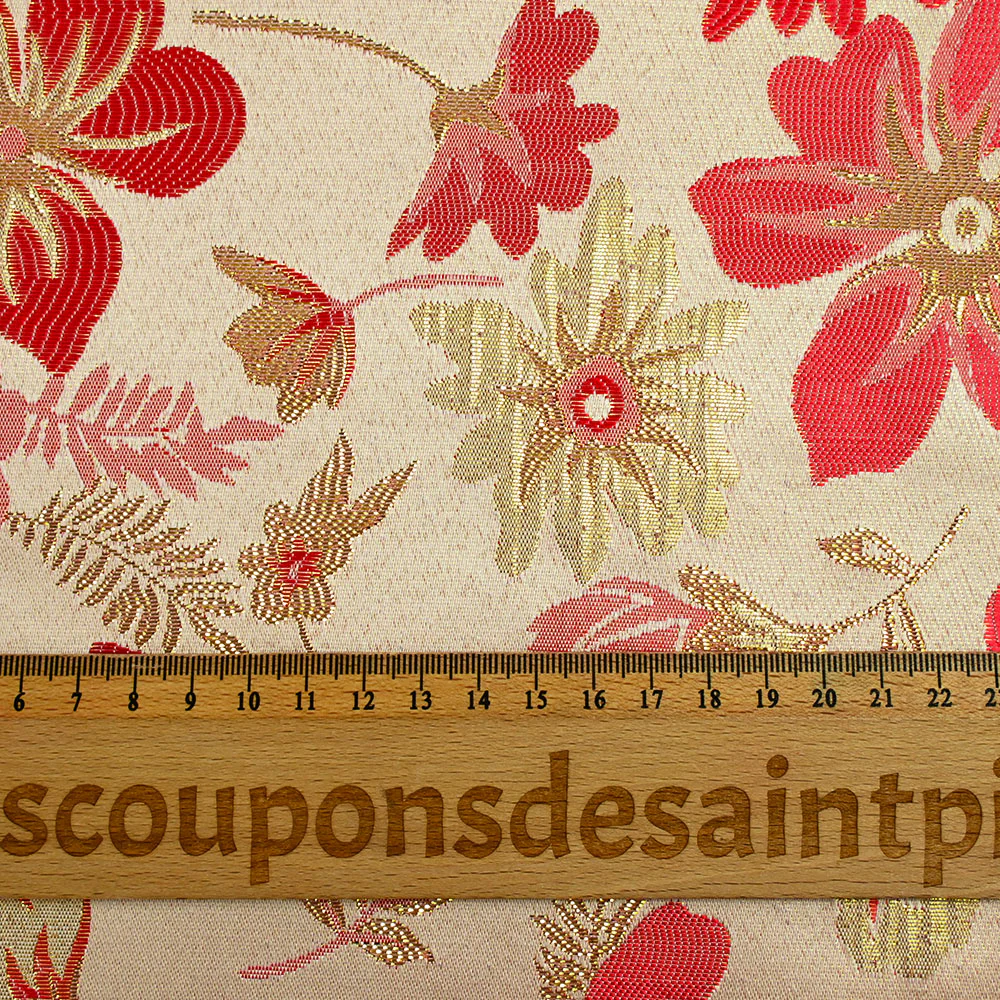 Brocart lamé éclat de fleurs doré et rouge coquelicot - Image 3