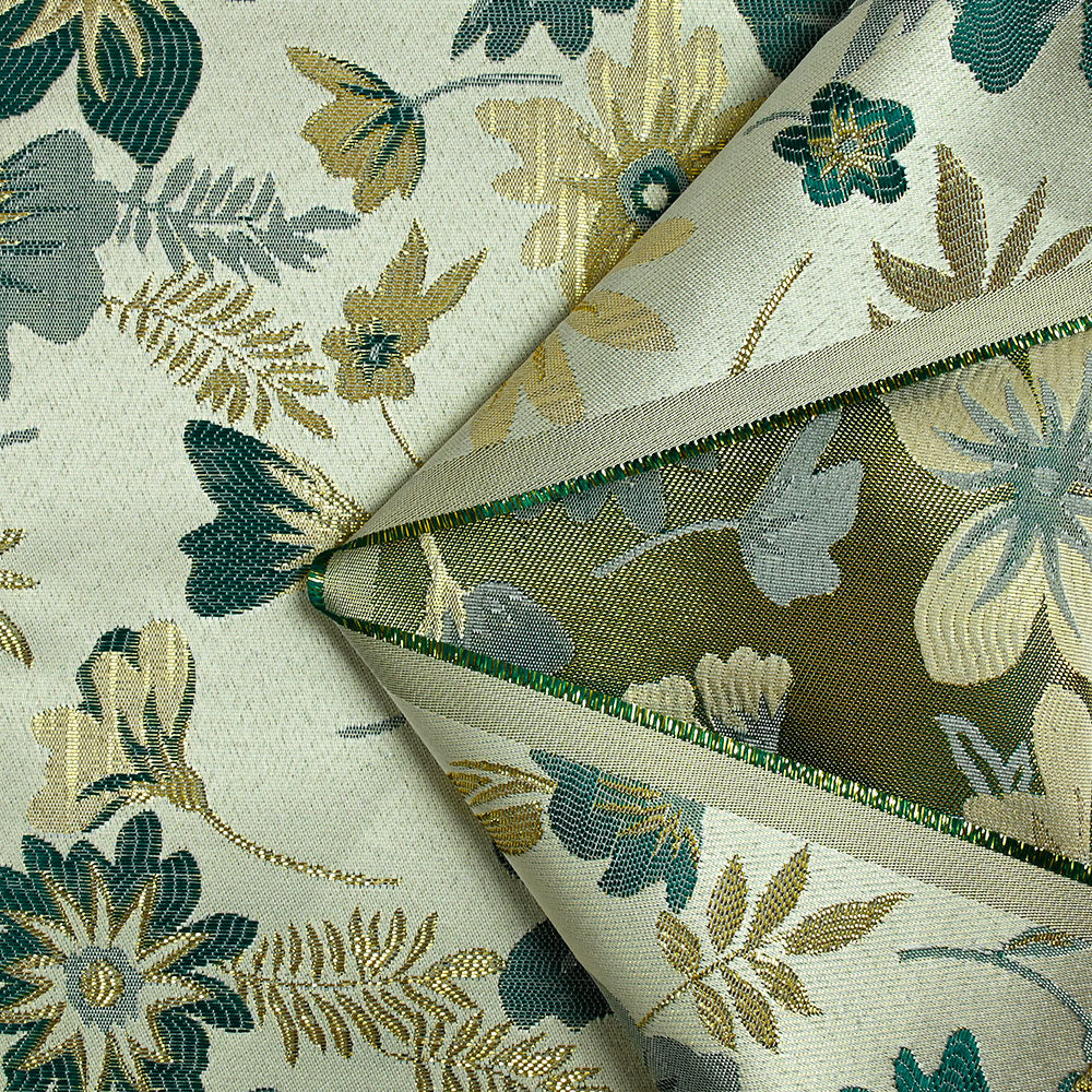 Brocart lamé éclat de fleurs doré et vert viride - Image 4