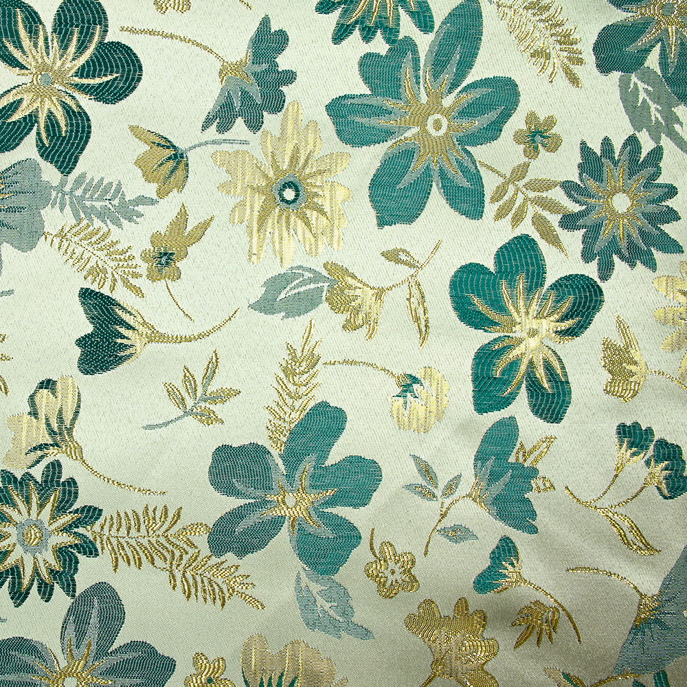 Brocart lamé éclat de fleurs doré et vert viride - Image 5