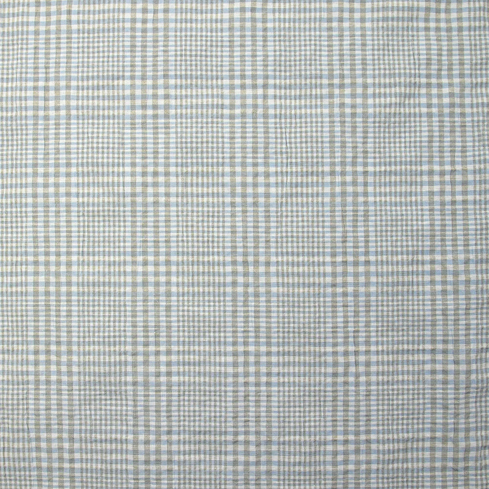 Coton à carreaux froissé ciel et taupe fond blanc - Image 4