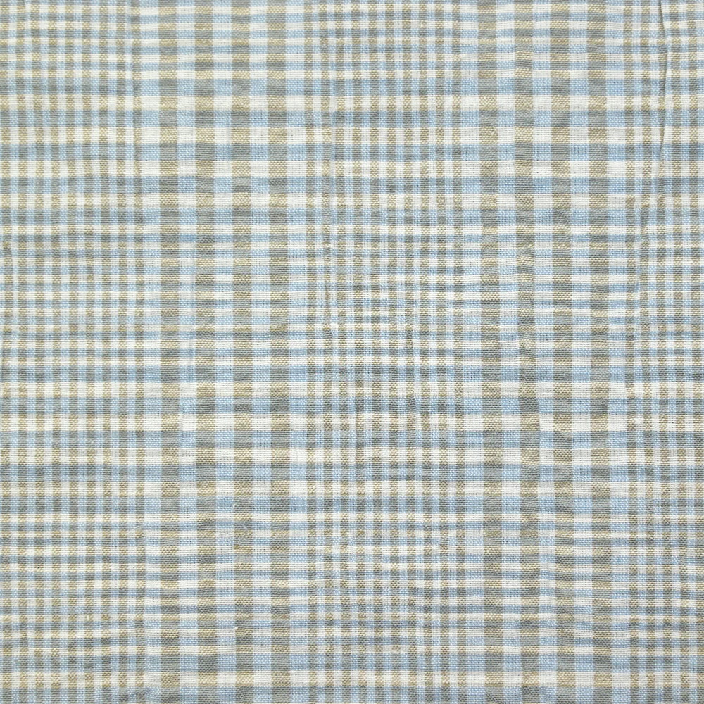 Coton à carreaux froissé ciel et taupe fond blanc - Image 5