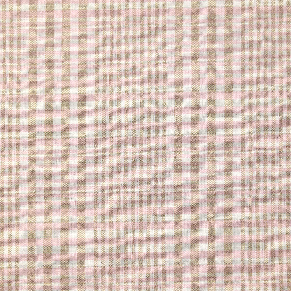 Coton à carreaux froissé rose et taupe fond blanc - Image 5