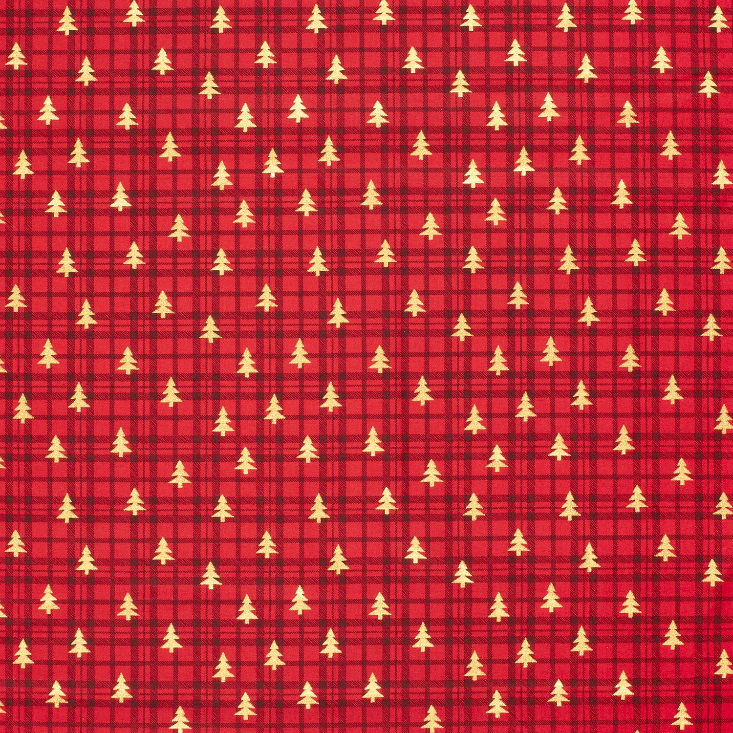Coton de Noël imprimé tartan et sapin doré fond rouge - Image 3