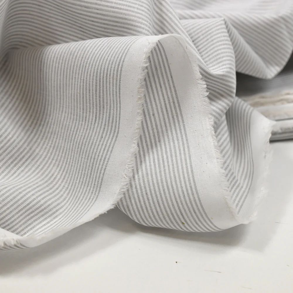Coton fin rayé gris et blanc - Image 4