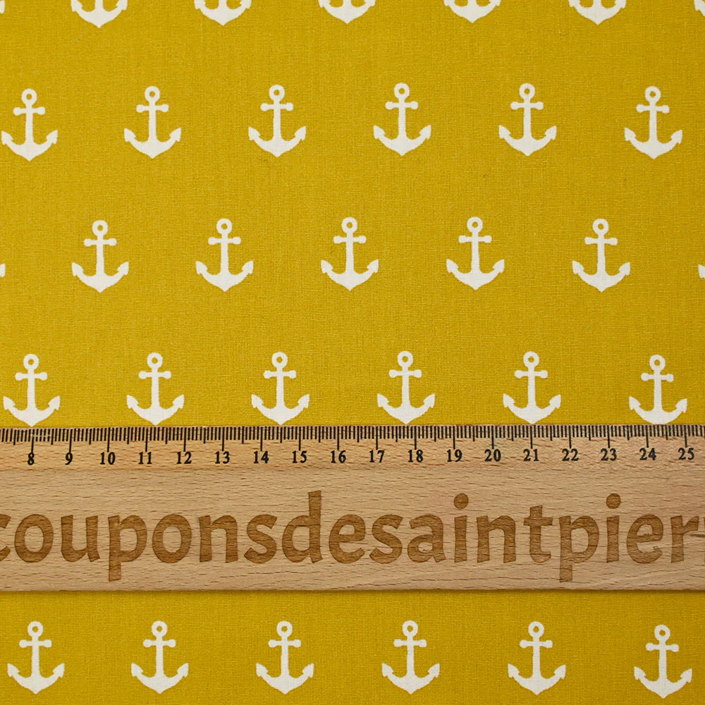 Coton imprimé ancre marine blanche fond ocre - Image 3