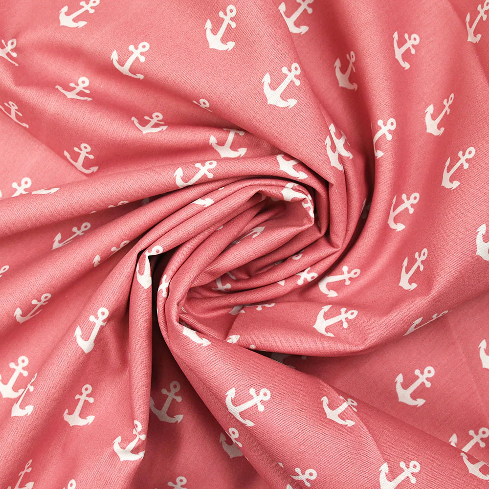 Coton imprimé ancre marine blanche fond rose - Image 2