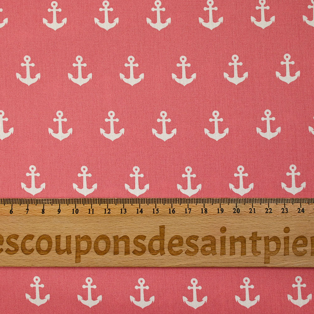 Coton imprimé ancre marine blanche fond rose - Image 3
