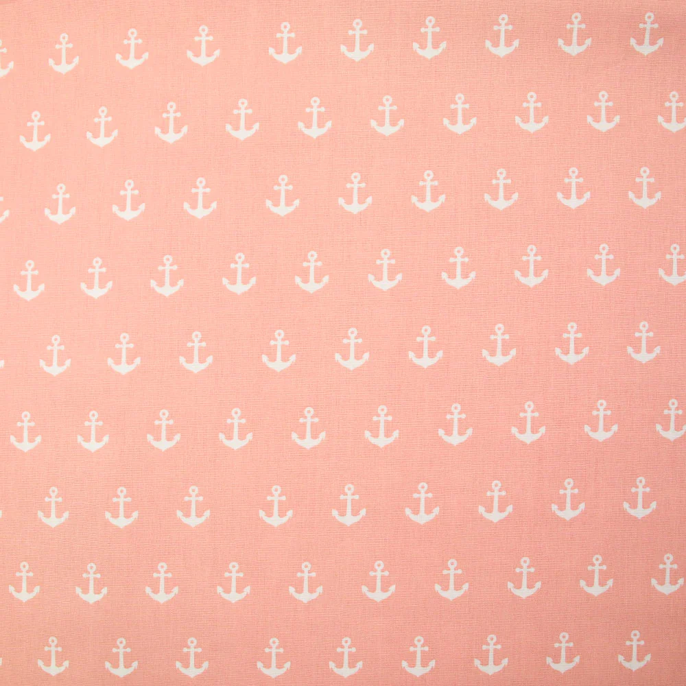Coton imprimé ancre marine blanche fond rose clair