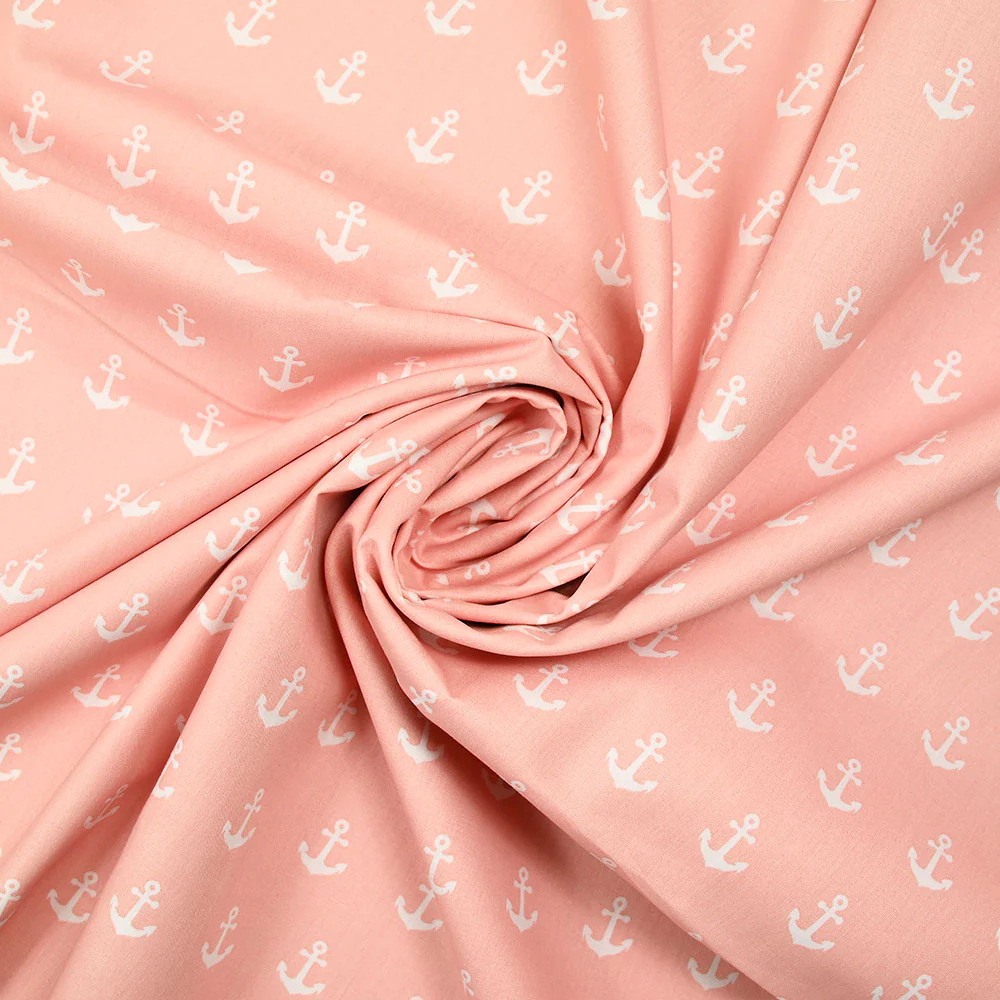 Coton imprimé ancre marine blanche fond rose clair - Image 2