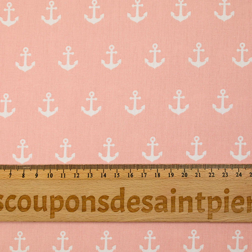 Coton imprimé ancre marine blanche fond rose clair - Image 3