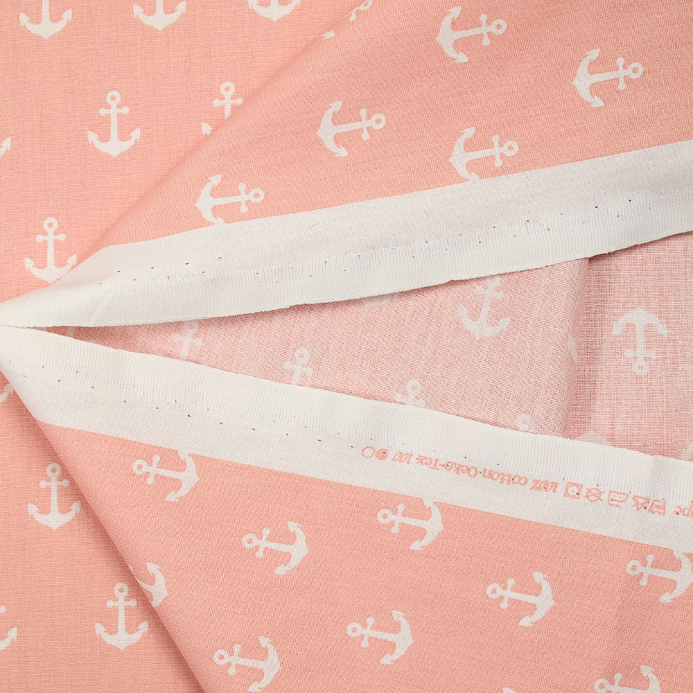 Coton imprimé ancre marine blanche fond rose clair - Image 5