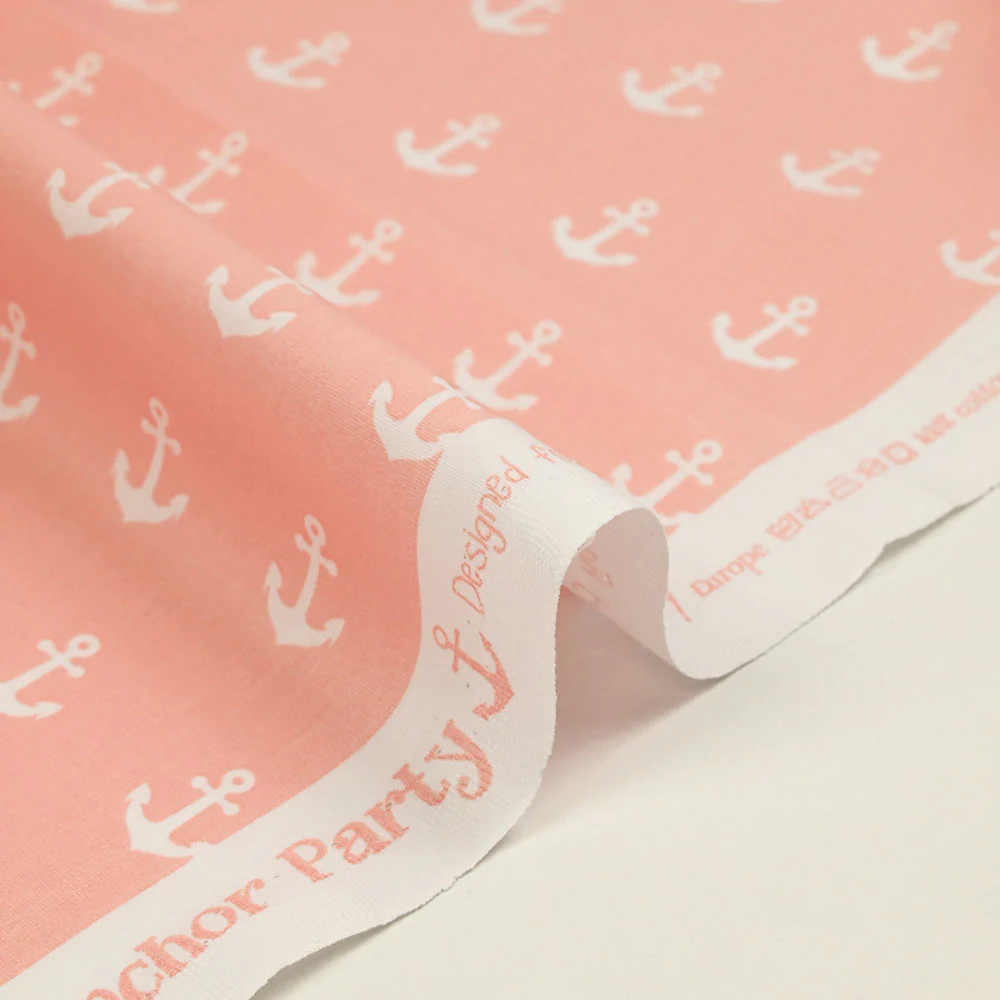 Coton imprimé ancre marine blanche fond rose clair - Image 6