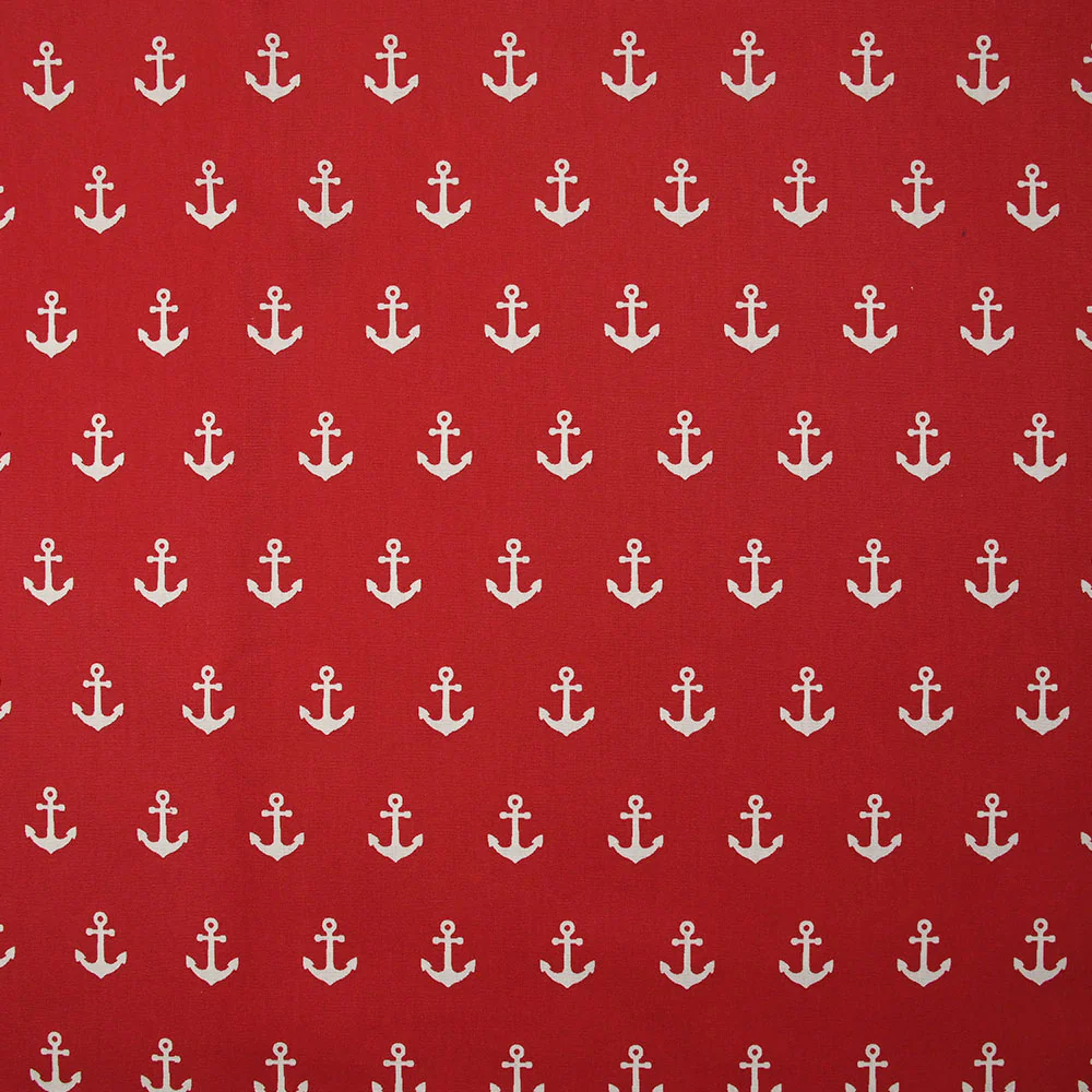 Coton imprimé ancre marine blanche fond rouge