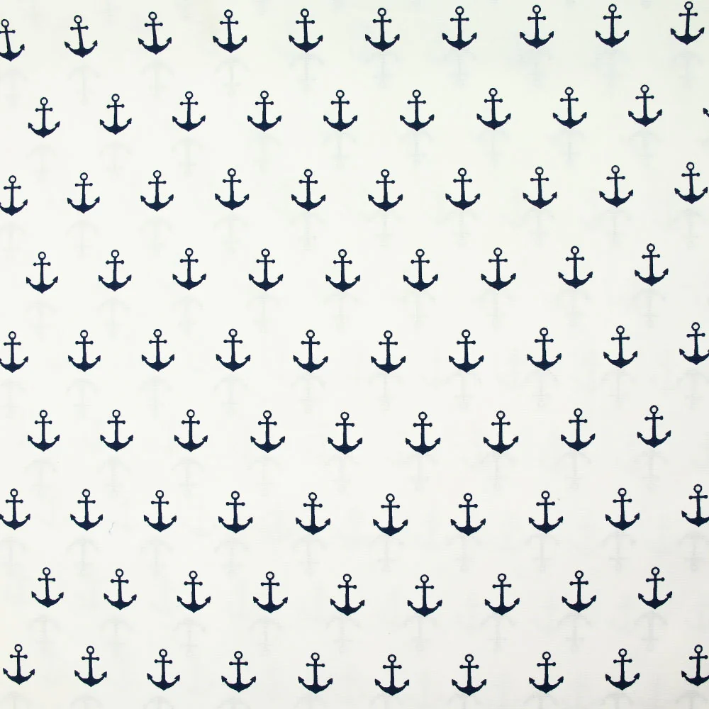 Coton imprimé ancre marine bleu foncé fond blanc