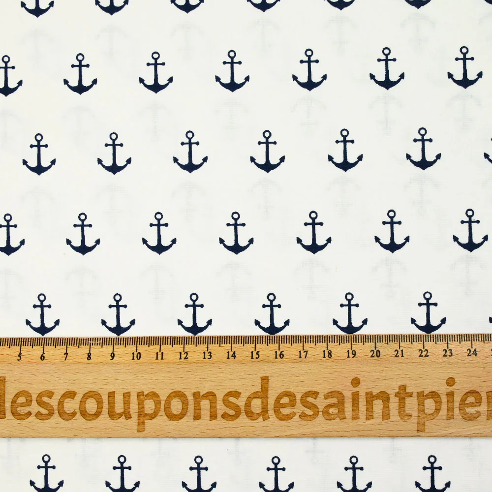 Coton imprimé ancre marine bleu foncé fond blanc - Image 3