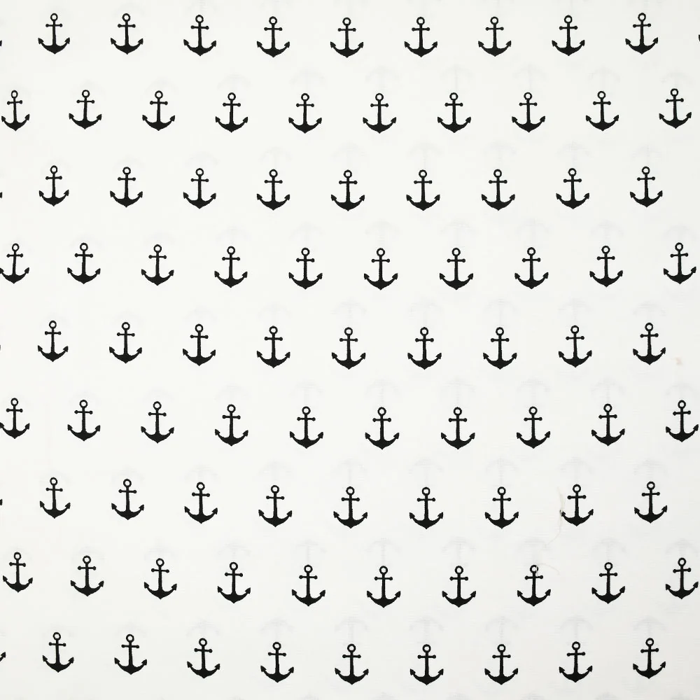 Coton imprimé ancre marine noire fond blanc