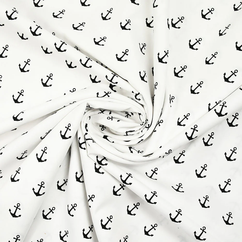 Coton imprimé ancre marine noire fond blanc - Image 2