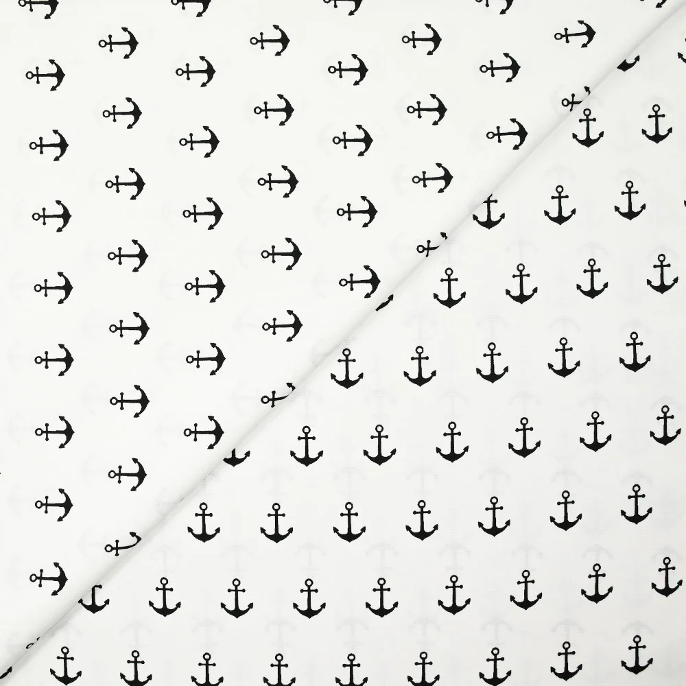 Coton imprimé ancre marine noire fond blanc - Image 4
