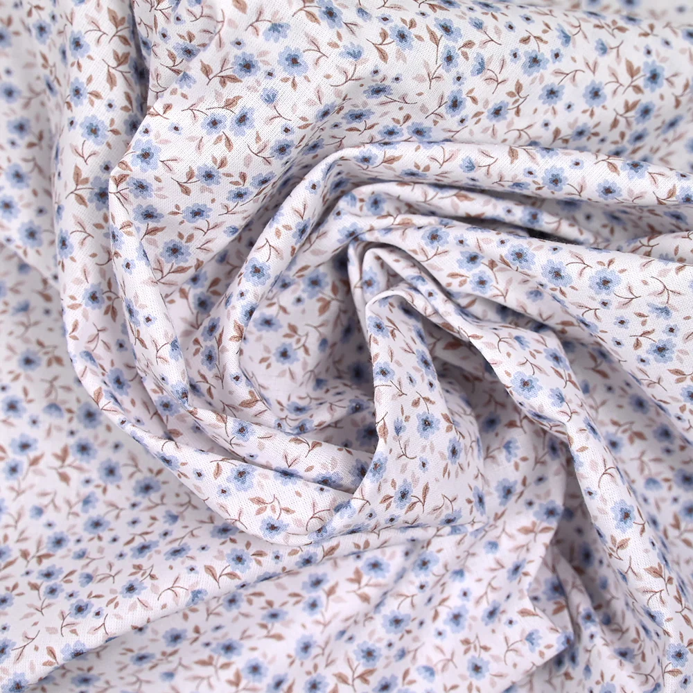 Coton imprimé champêtre bleu fond blanc - Image 2