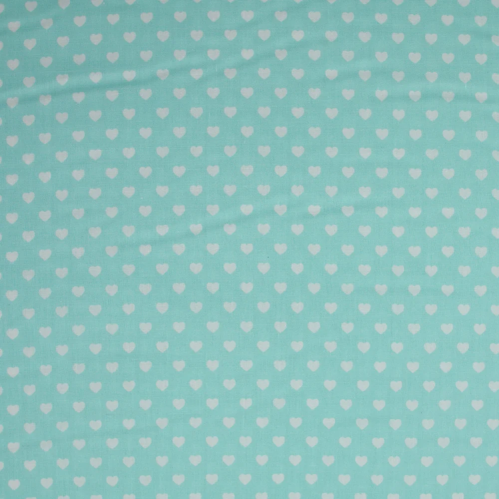 Coton imprimé coeur 5mm aigue-marine