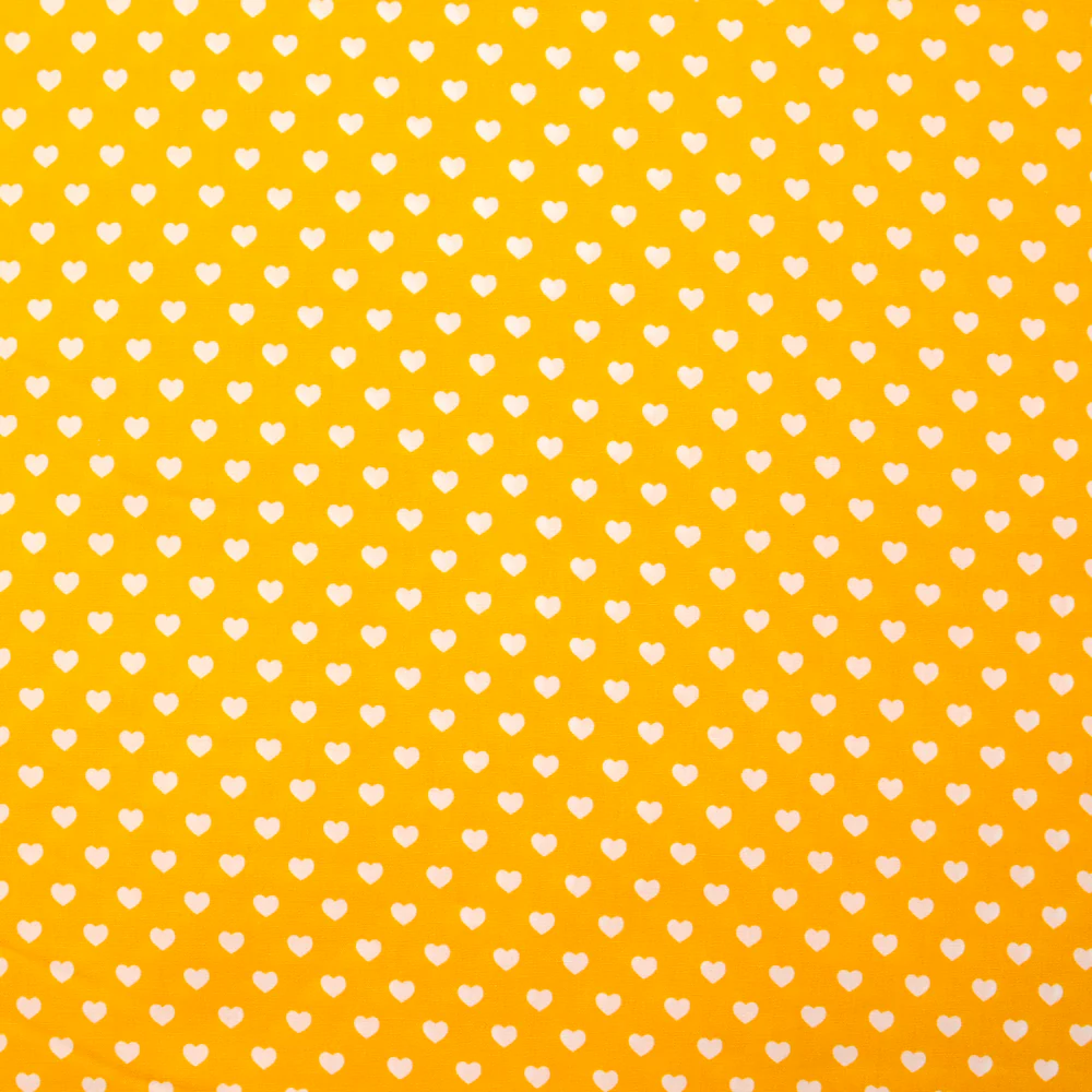 Coton imprimé coeur 5mm jaune