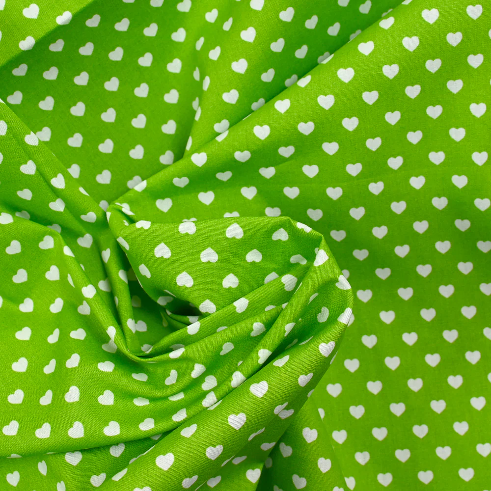 Coton imprimé coeur 5mm vert pomme - Image 2