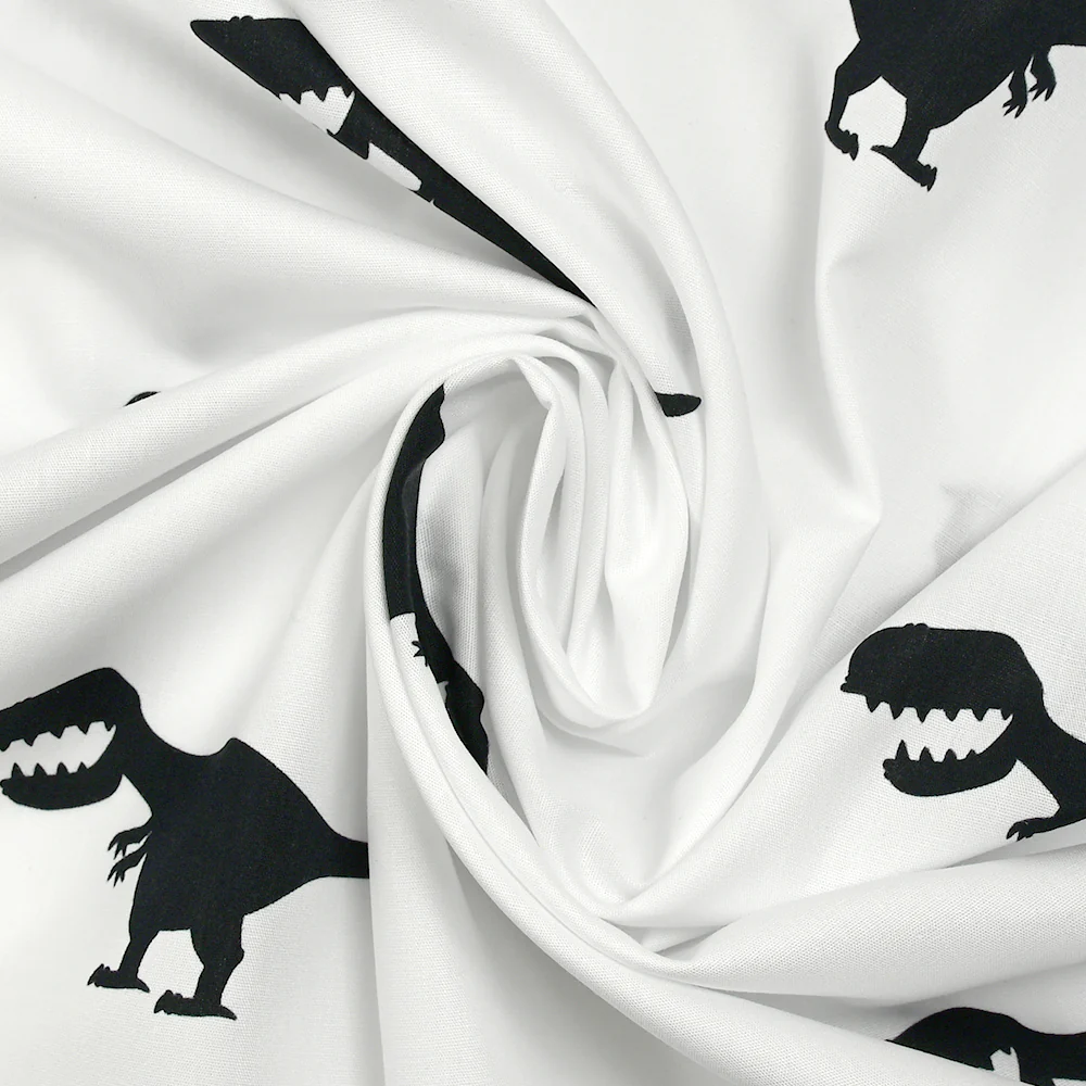 Coton imprimé dinosaure noir fond blanc - Image 2