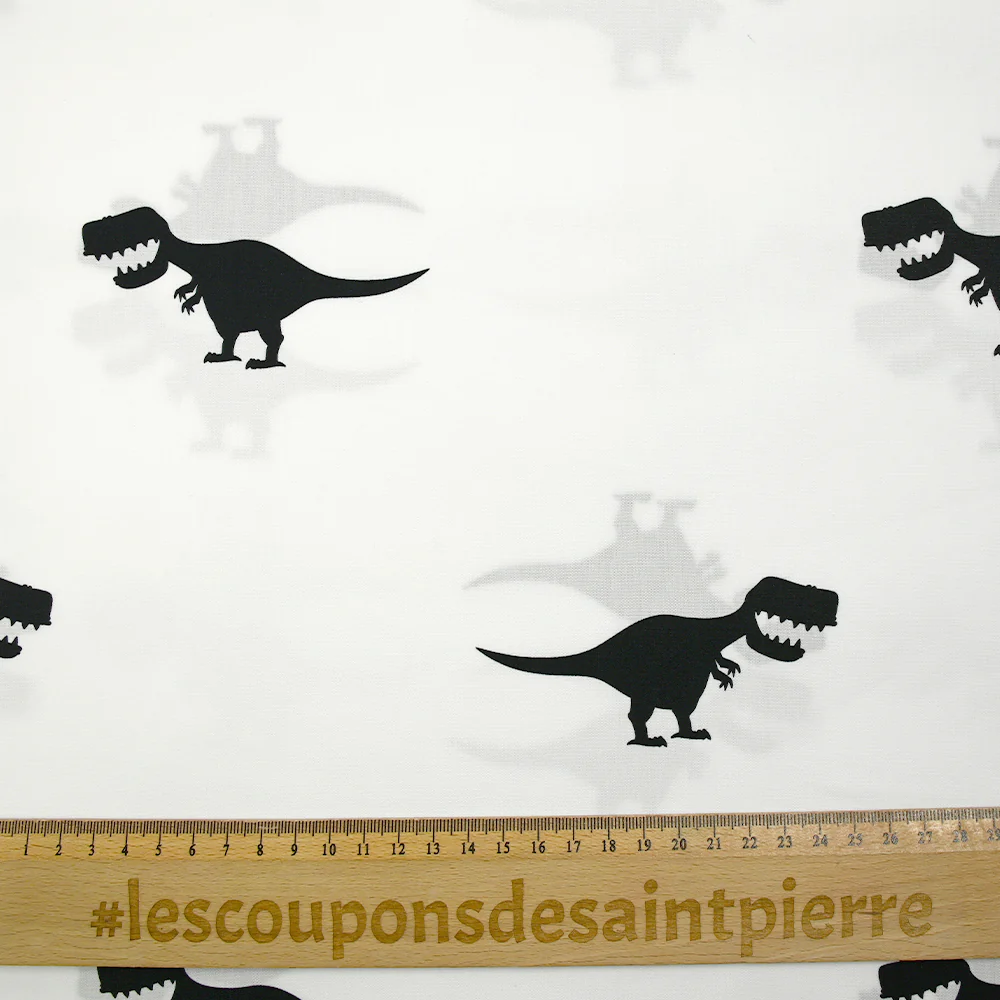 Coton imprimé dinosaure noir fond blanc - Image 3