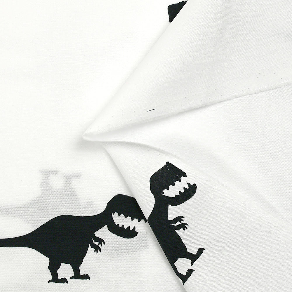 Coton imprimé dinosaure noir fond blanc - Image 5