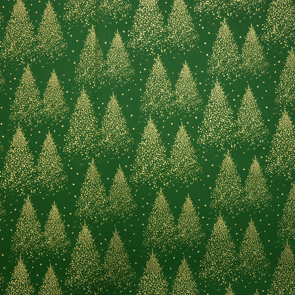 Coton imprimé doré sapin fond vert - Image 3