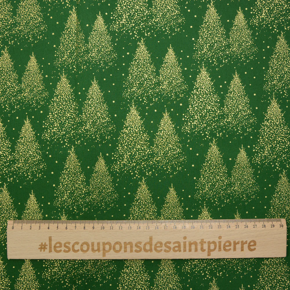 Coton imprimé doré sapin fond vert - Image 4