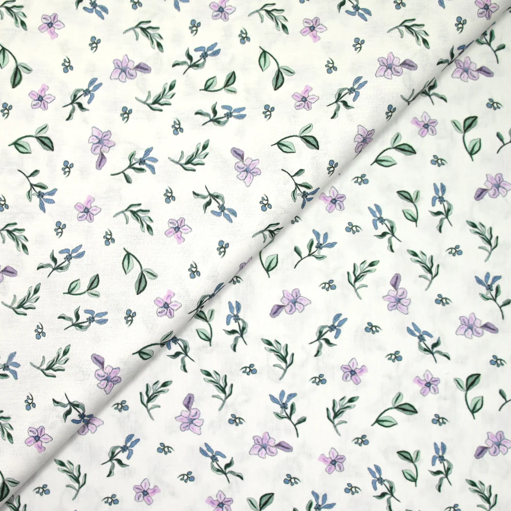 Coton imprimé envole céleste vert et parme fond blanc - Image 4