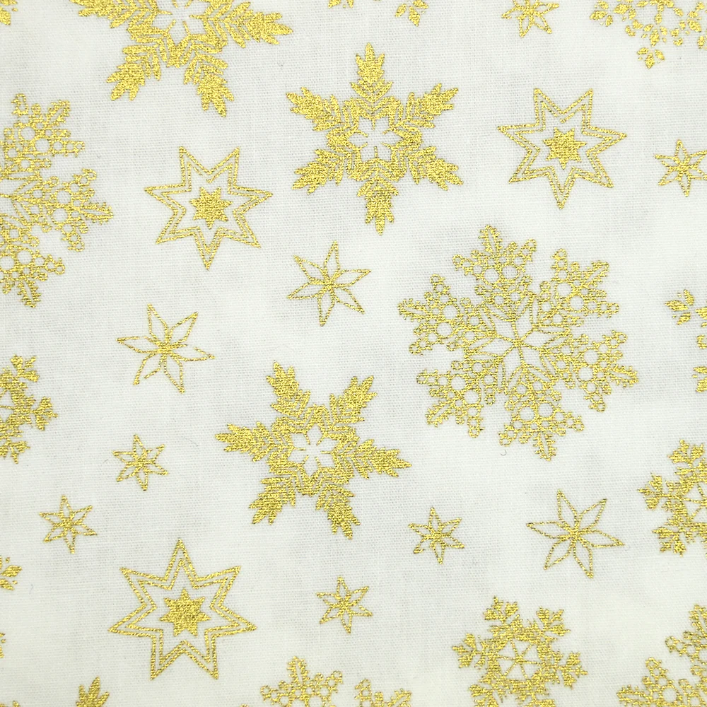 Coton imprimé et doré flocon de neige fond blanc cassé - Image 4