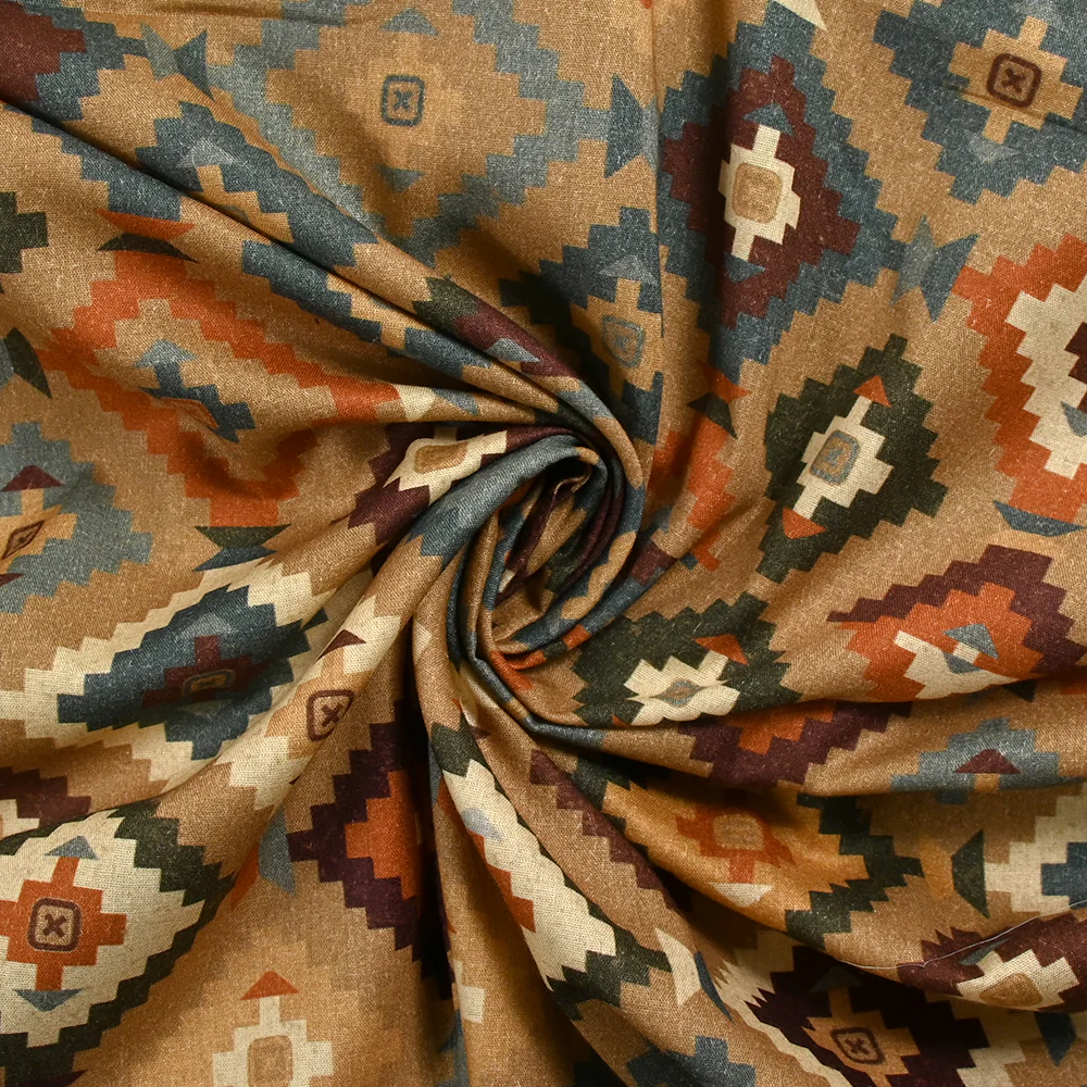 Coton imprimé fin mosaïque aztèque fond camel - Image 2