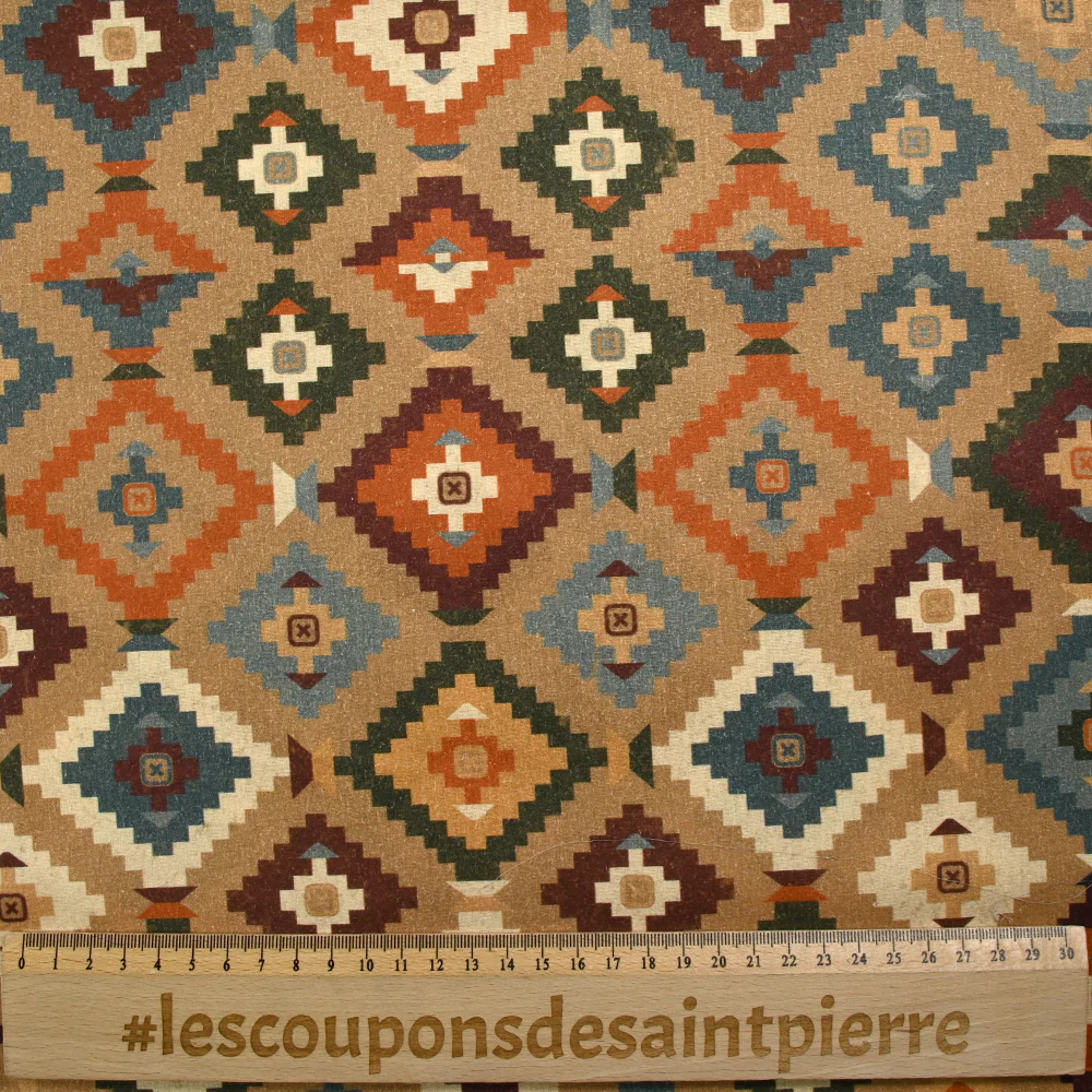 Coton imprimé fin mosaïque aztèque fond camel - Image 3