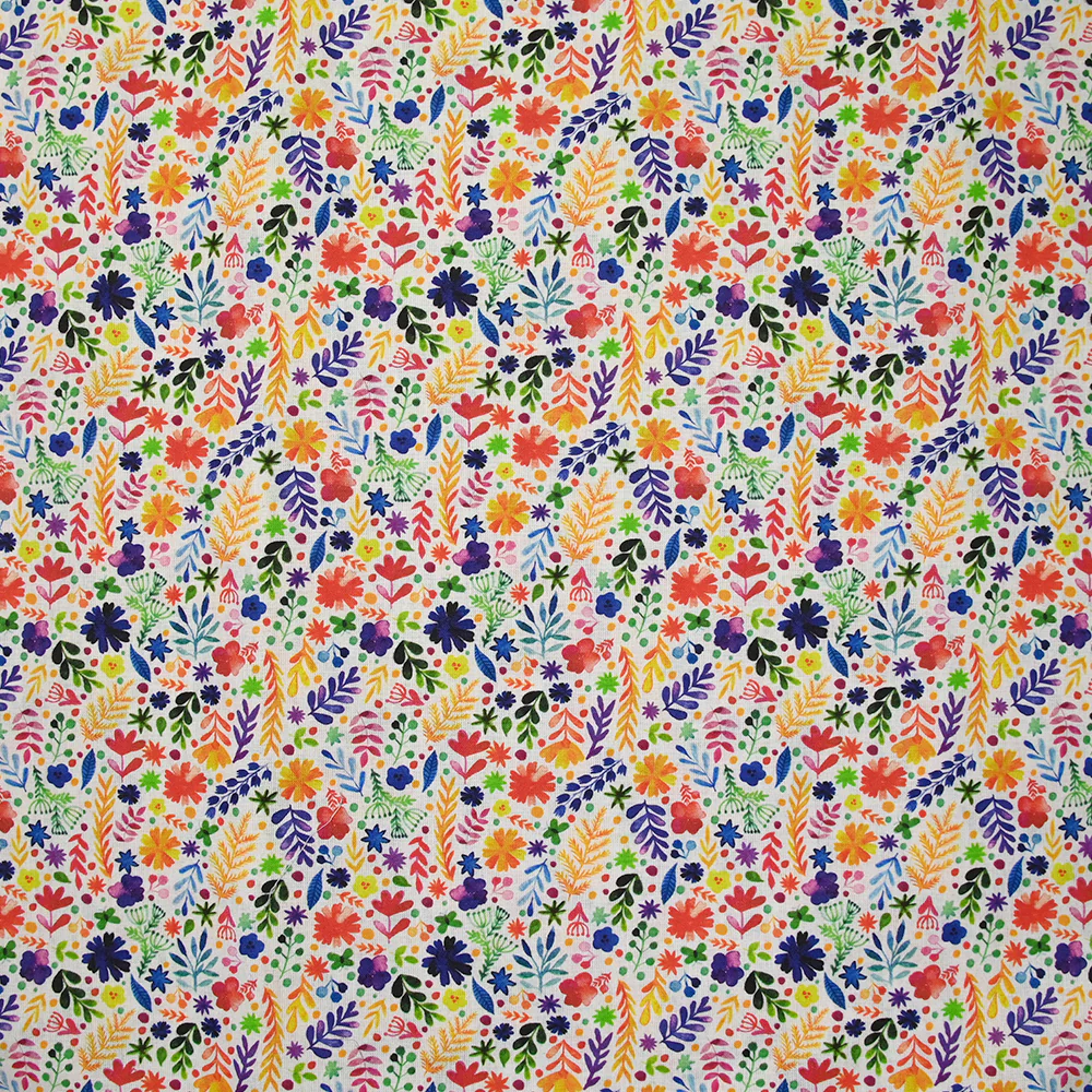 Coton imprimé fougères multicolore fond blanc