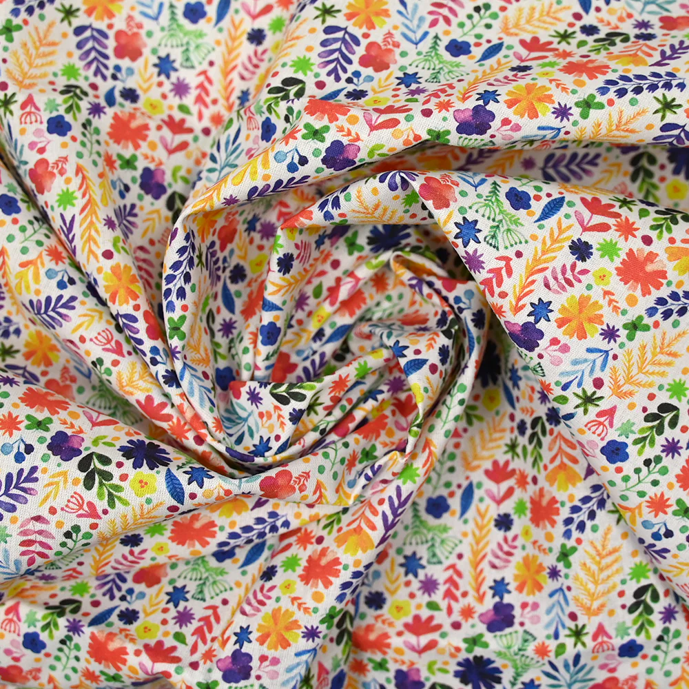 Coton imprimé fougères multicolore fond blanc - Image 2