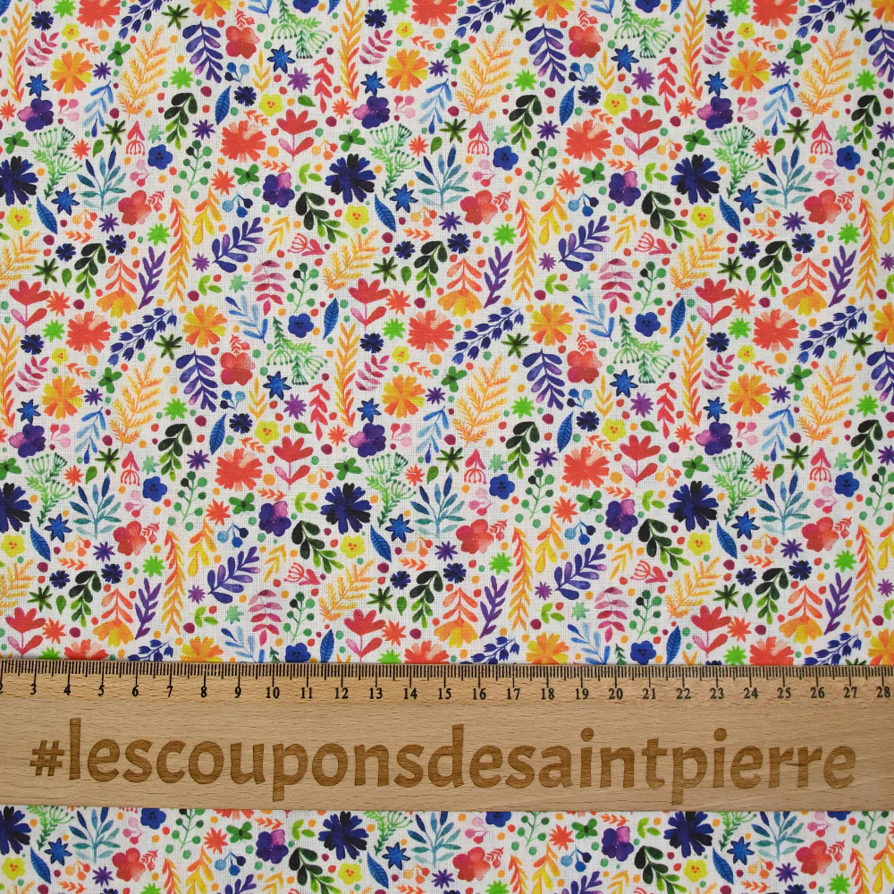 Coton imprimé fougères multicolore fond blanc - Image 3