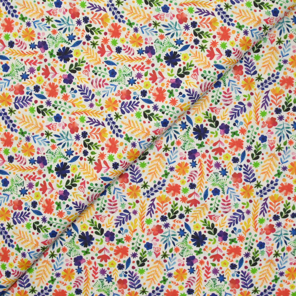 Coton imprimé fougères multicolore fond blanc - Image 4