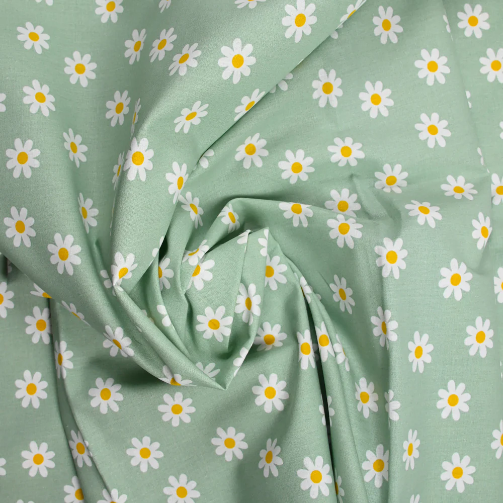 Coton imprimé marguerite fond céladon - Image 2