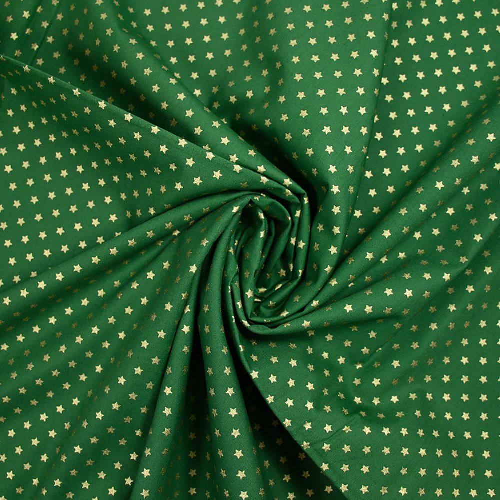 Coton imprimé mini étoile dorée fond vert - Image 2