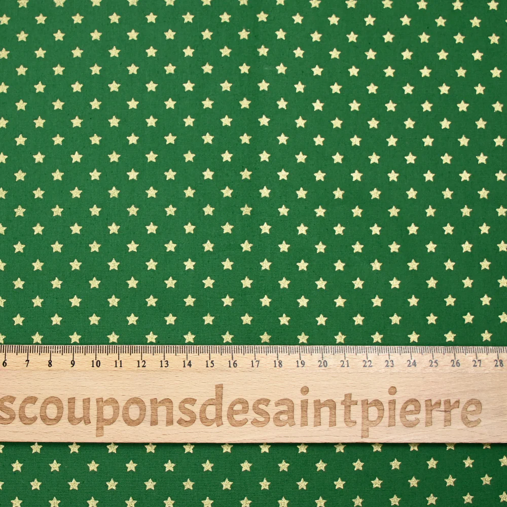 Coton imprimé mini étoile dorée fond vert - Image 3