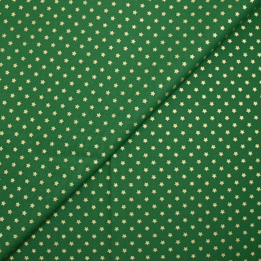 Coton imprimé mini étoile dorée fond vert - Image 5