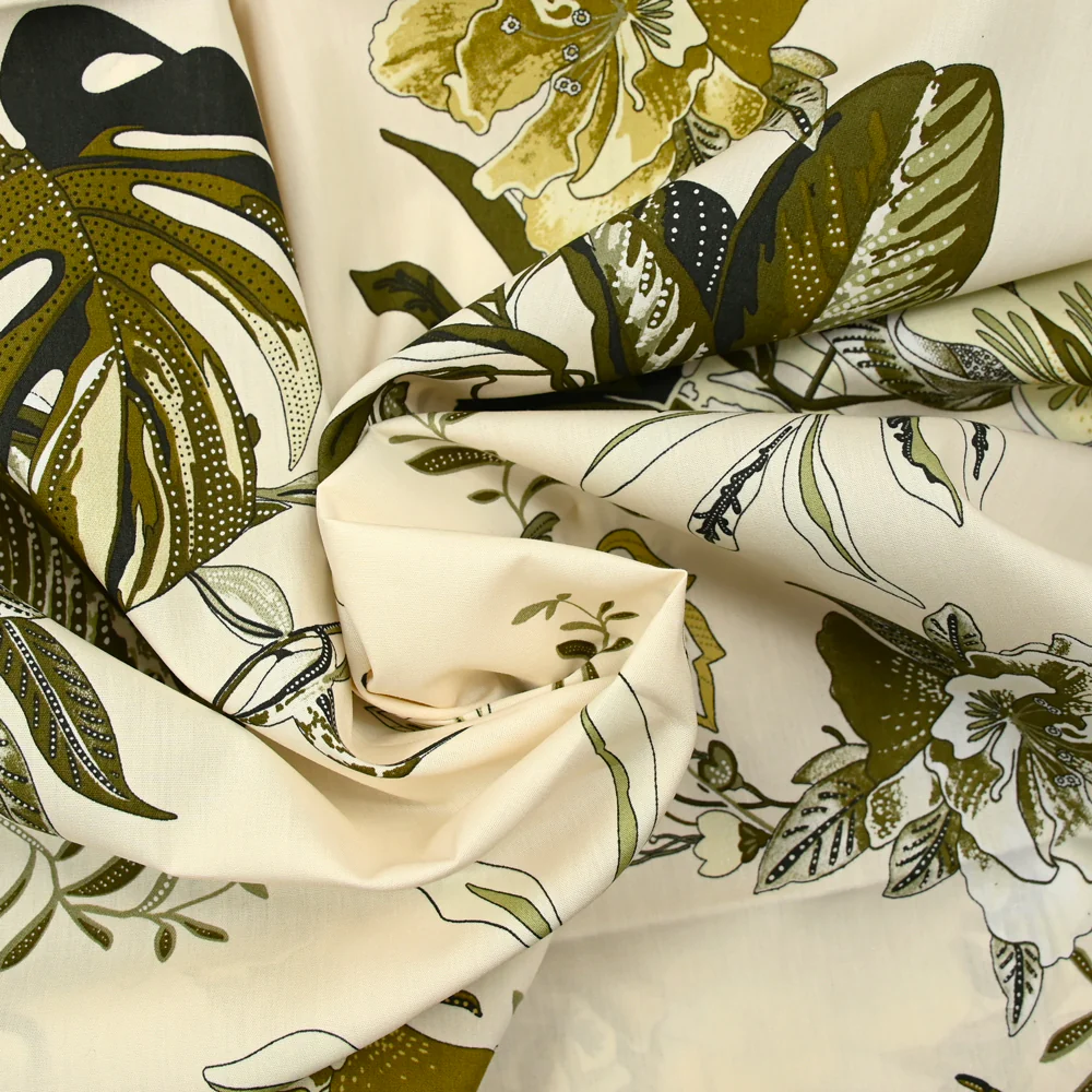 Coton imprimé monstera variegata fond écru - Image 2