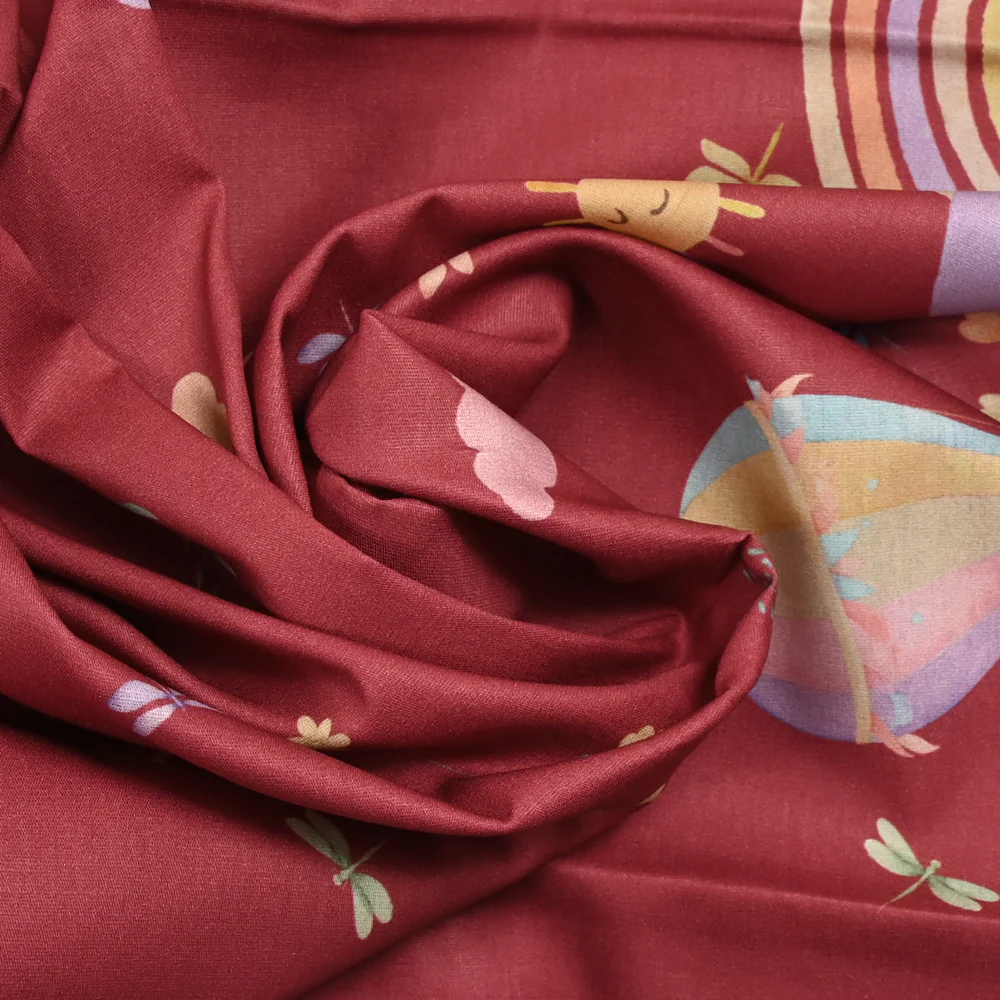 Coton imprimé montgolfière fond rouge tomette - Image 2