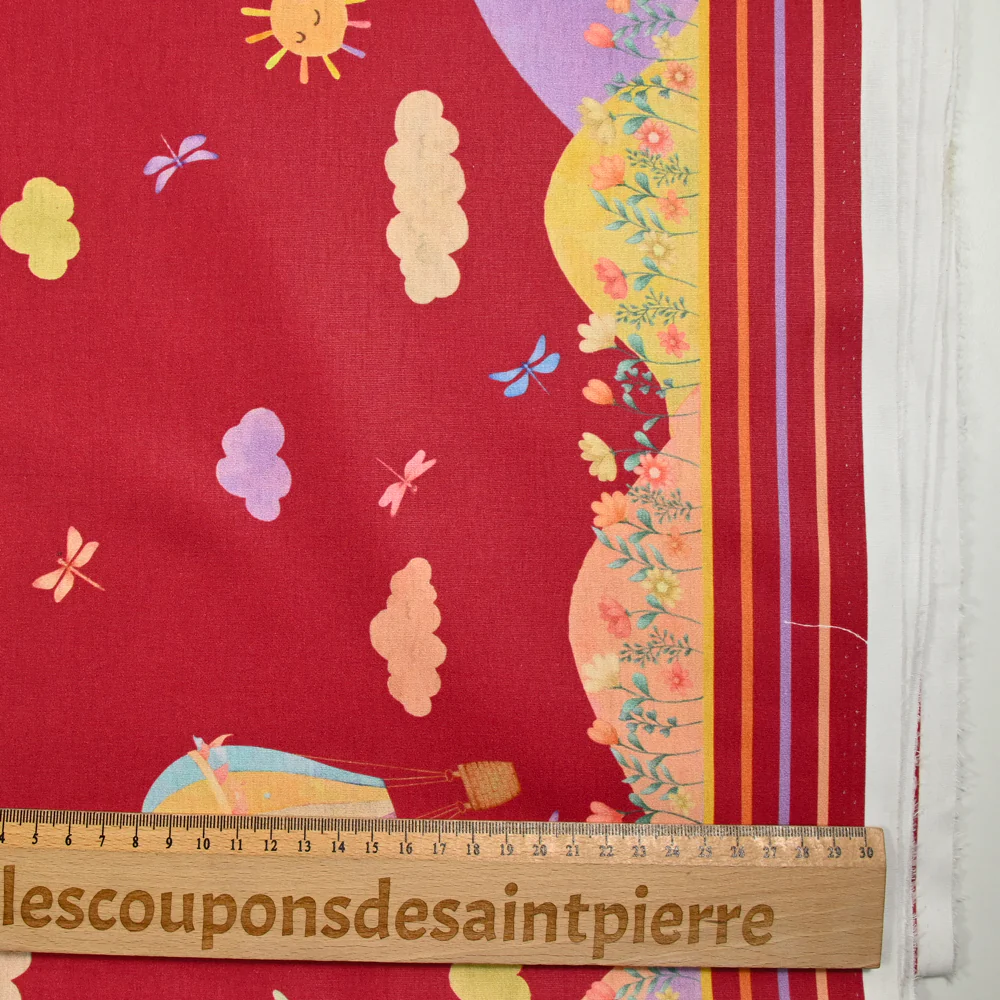 Coton imprimé montgolfière fond rouge tomette - Image 5
