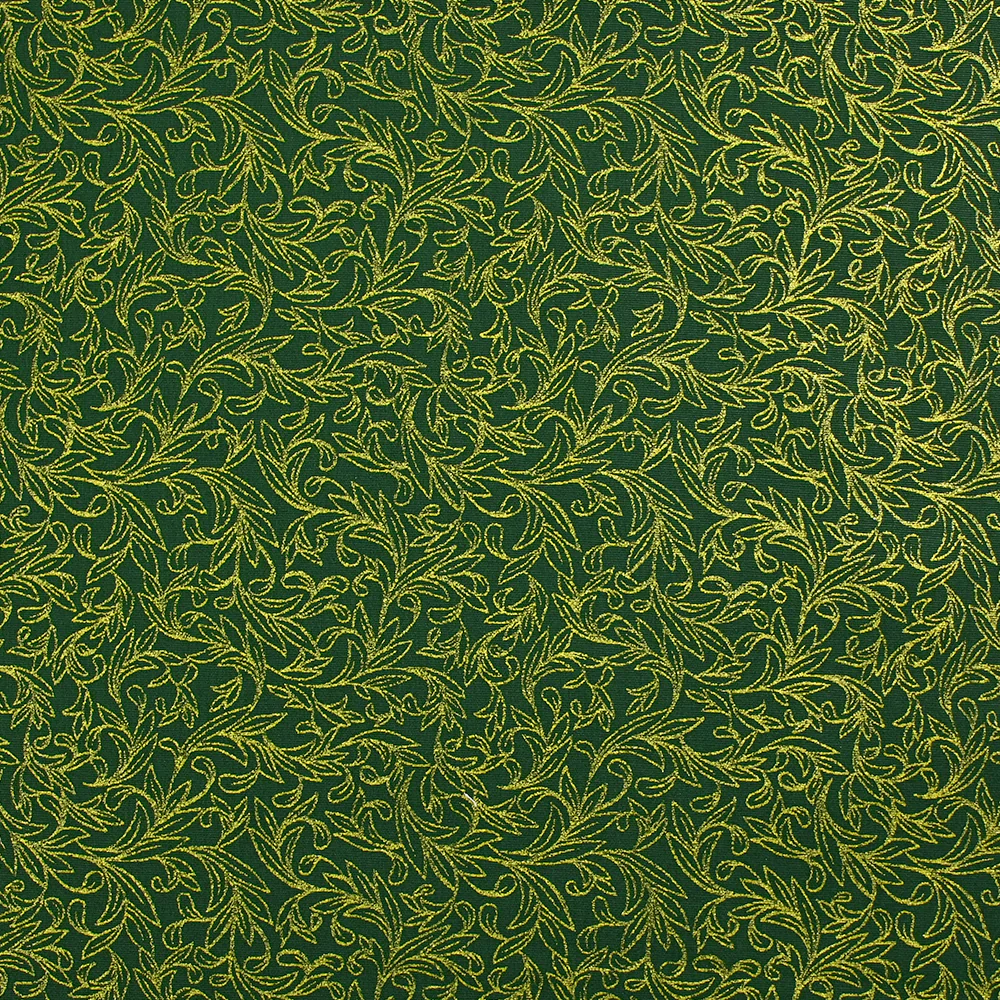 Coton imprimé nature enchantée doré fond vert forêt